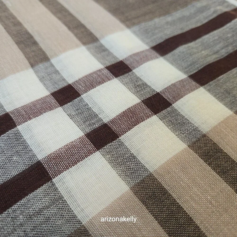 NWT Wool/Cotton Blend Lightweight Scarf Brown Tan Plaid Freeset Fabric